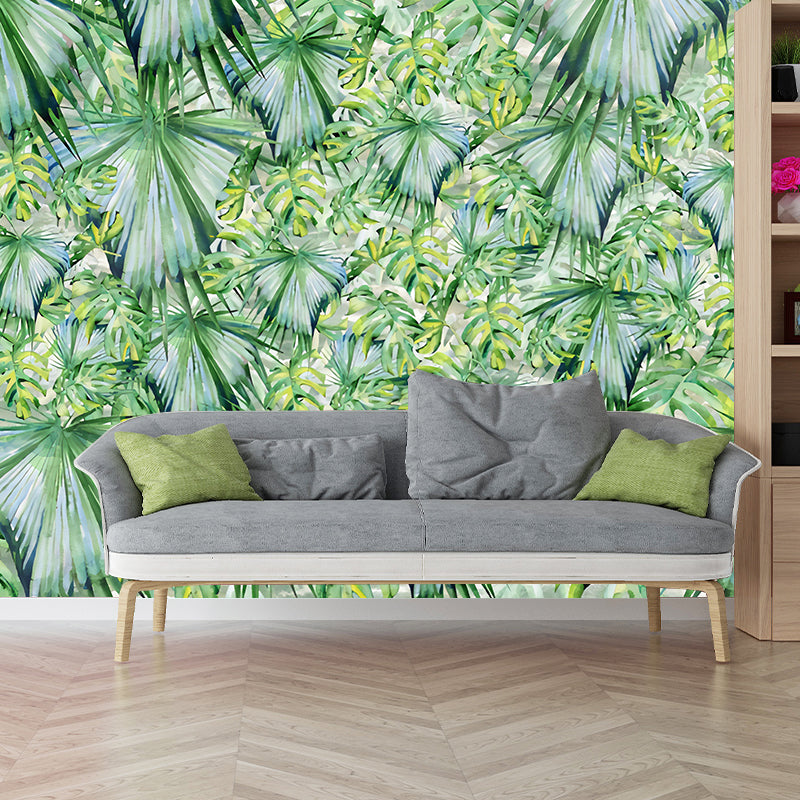 Green Contemporary Mural Wallpaper Custom-Printed Jungle Leaves Wall Decor  for Accent Wall - Clearhalo