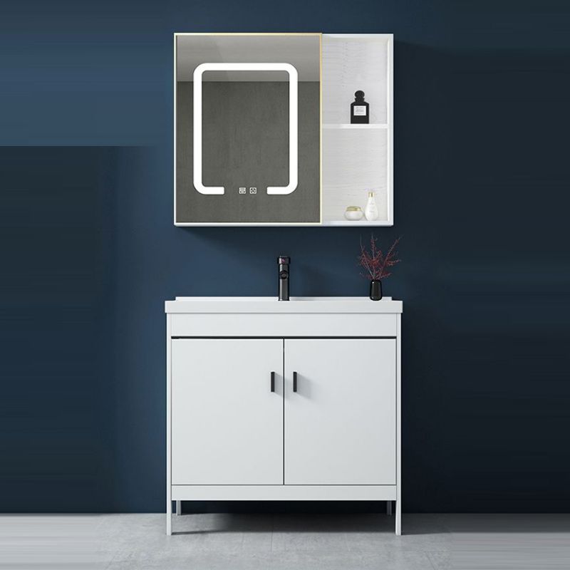 Contemporary White Sink Cabinet Bathroom Vanity Cabinet with Mirror Cabinet  - Clearhalo