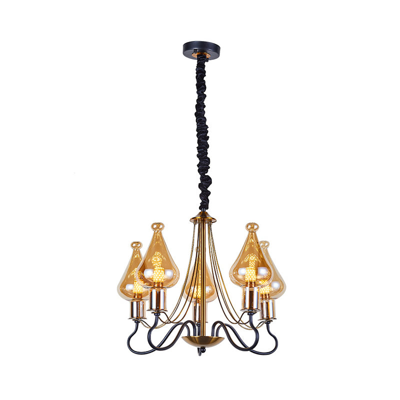 Black-Gold Teardrop Chandelier Lamp Post Modern 5/8 Lights Amber