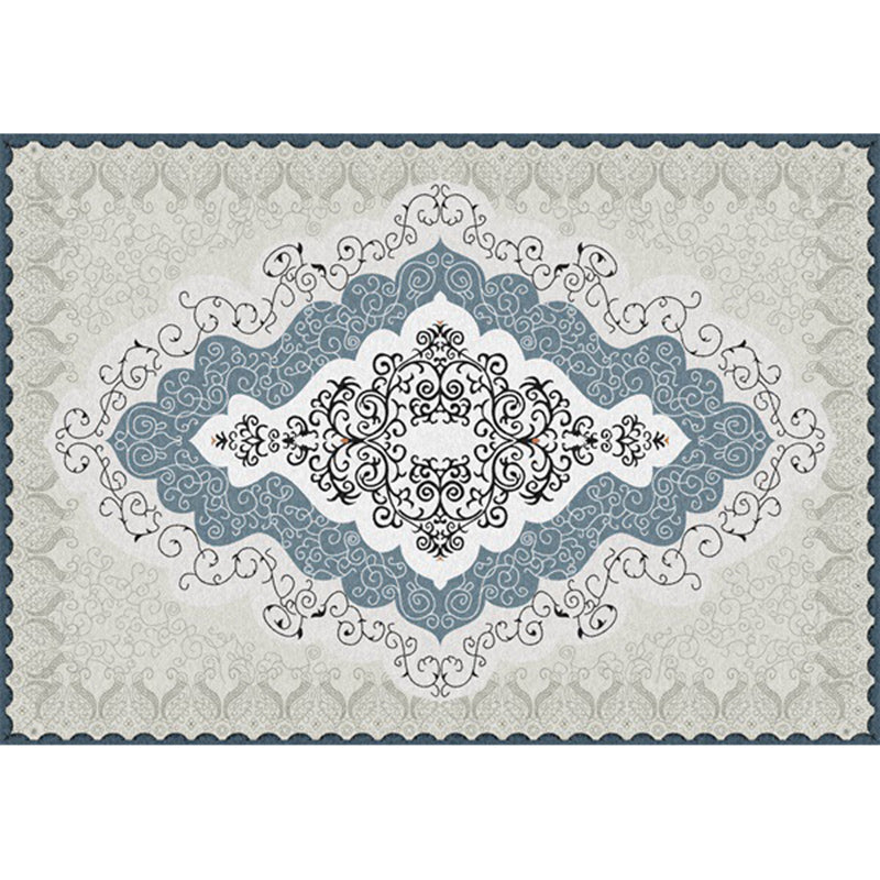 Tappeto marocchino mediterraneo in motivi motivi a medaglione blu e grigio  tappeto non slittata per decorazione per la casa - Clearhalo