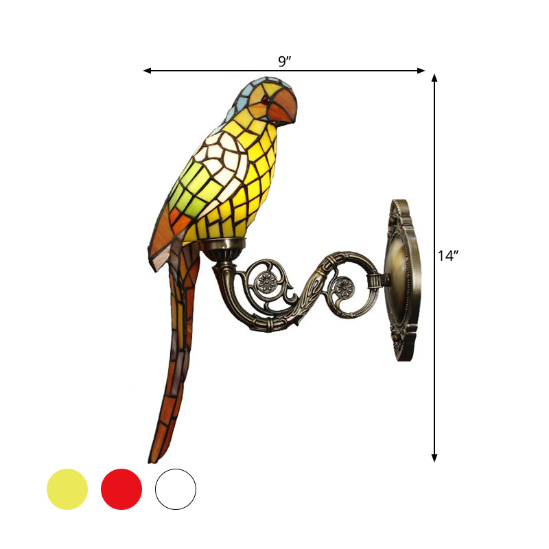白/赤/黄色のオウム壁マウントランプクラシック1ライト手作りのステンドグラスの壁照明のアイデア - クリアハロ – Clearhalo