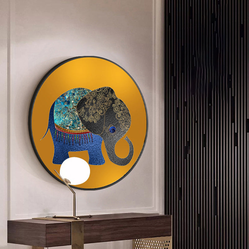 Elephant Wall Art Decor Textured Asian Style for Dining Room