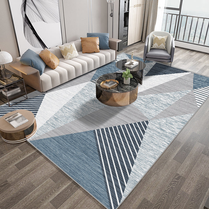 Funky Geometric Pattern Rug with Stripe Blue Modern Rug Polyester Pet  Friendly Washable Non-Slip Area Rug for Bedroom - Clearhalo