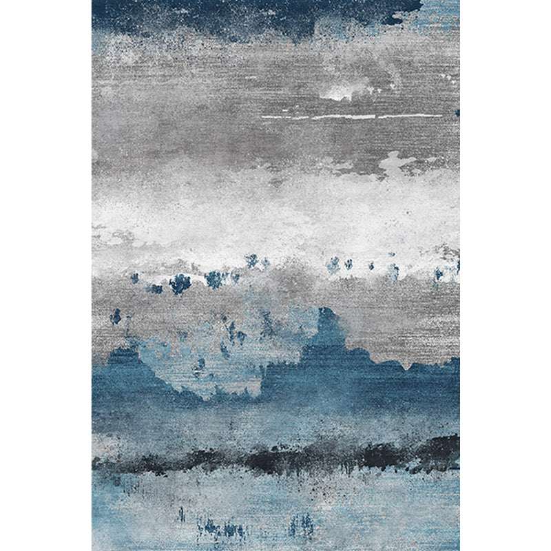Vaglato astratto in stile industriale blu e grigio in poliestere non slip  area di supporto tappeto per salotto - clearhalo – Clearhalo