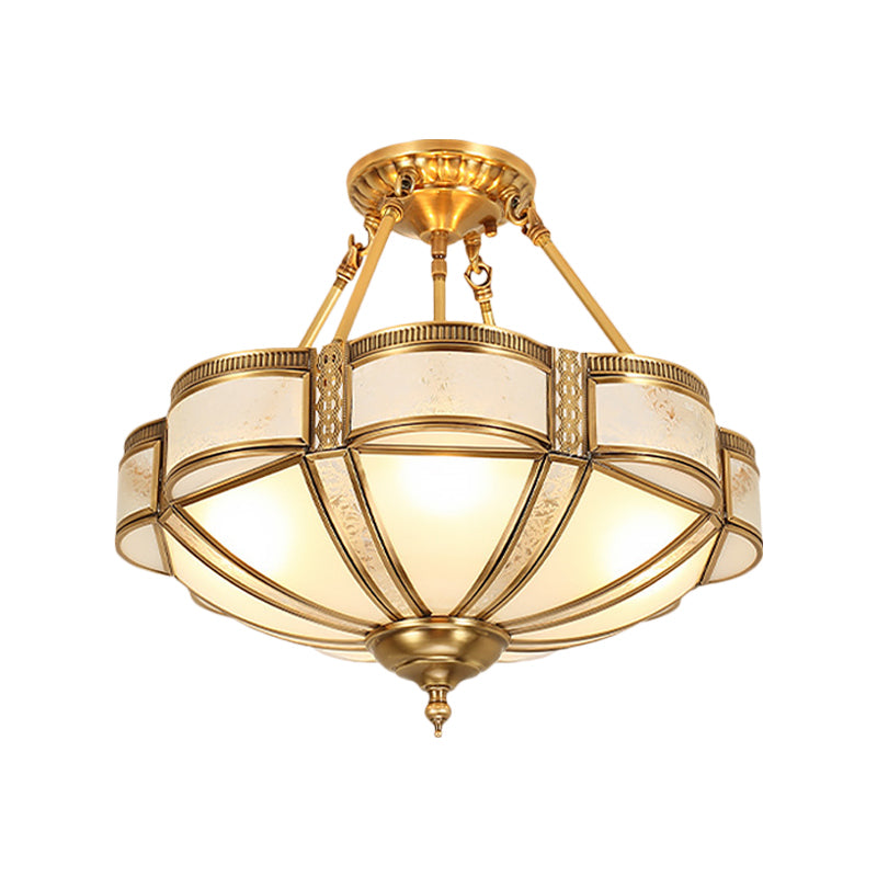 3-Light Brass Glass Semi Flush Mount Ceiling Lights