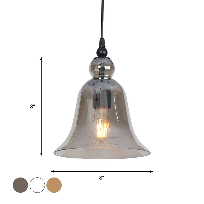 1-Light Bell Hanging Light Kit Industrial Black Smoke Grey/Amber