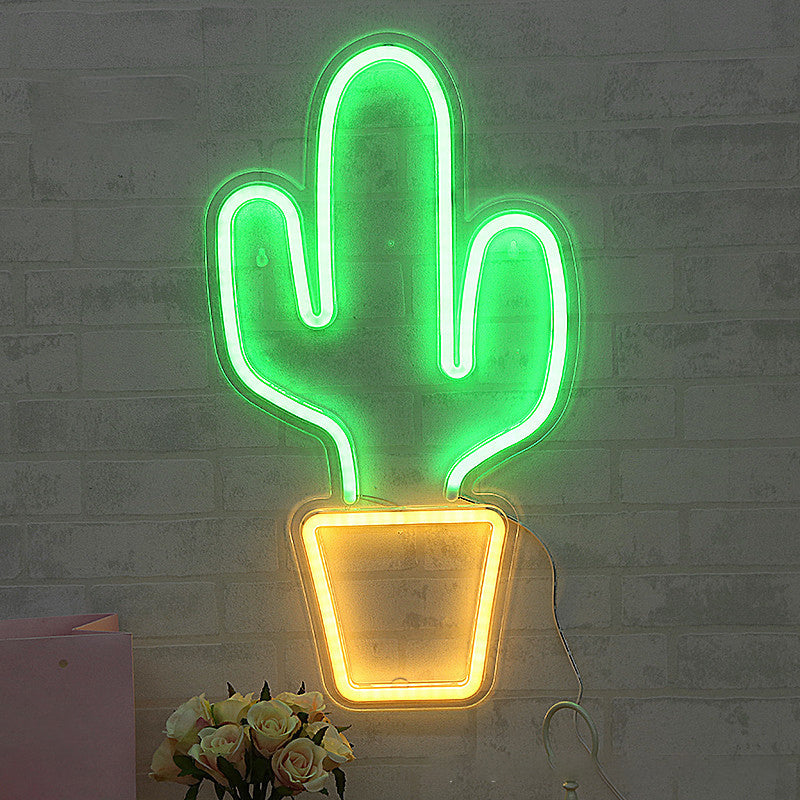 Plastic Potted Cactus Nightstand Lamp Creative USB Powered LED