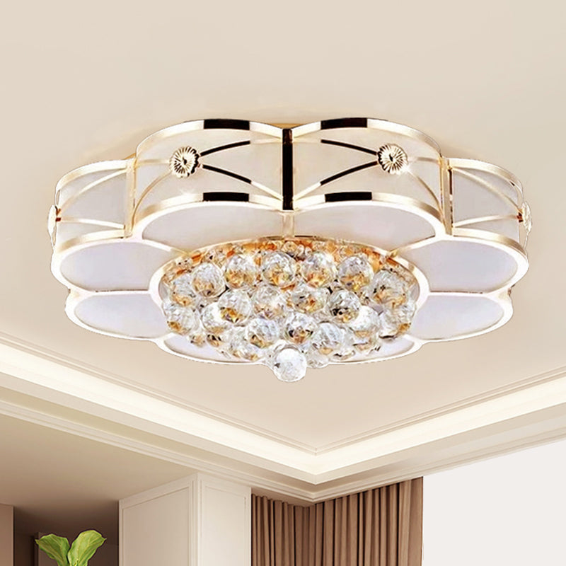 Frost Glass Floral Shaped Ceiling Lighting Korean Garden Living Room  Chandelier Light Fixture with Droplet Decor - Clearhalo