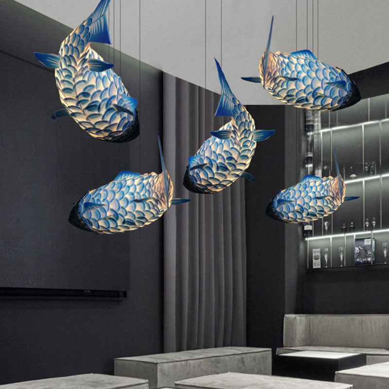 Glass Fish Float Hanging Pendant Light - Blue