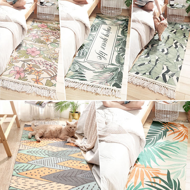 Multi Colored Floral Printed Rug Cotton Modern Indoor Rug Non-Slip Backing  Easy Care Washable Area Carpet for Bedroom - Clearhalo