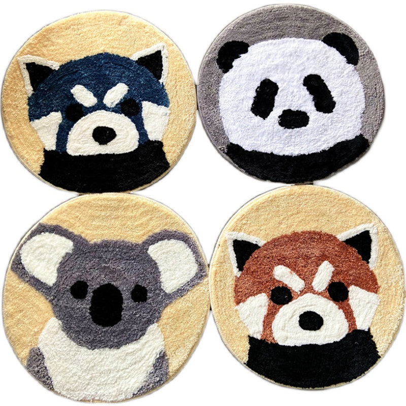 White Child's Room Rug Kids Animal Bear Dog Panda Pattern Area Rug  Polyester Anti-Slip Backing Carpet - Clearhalo