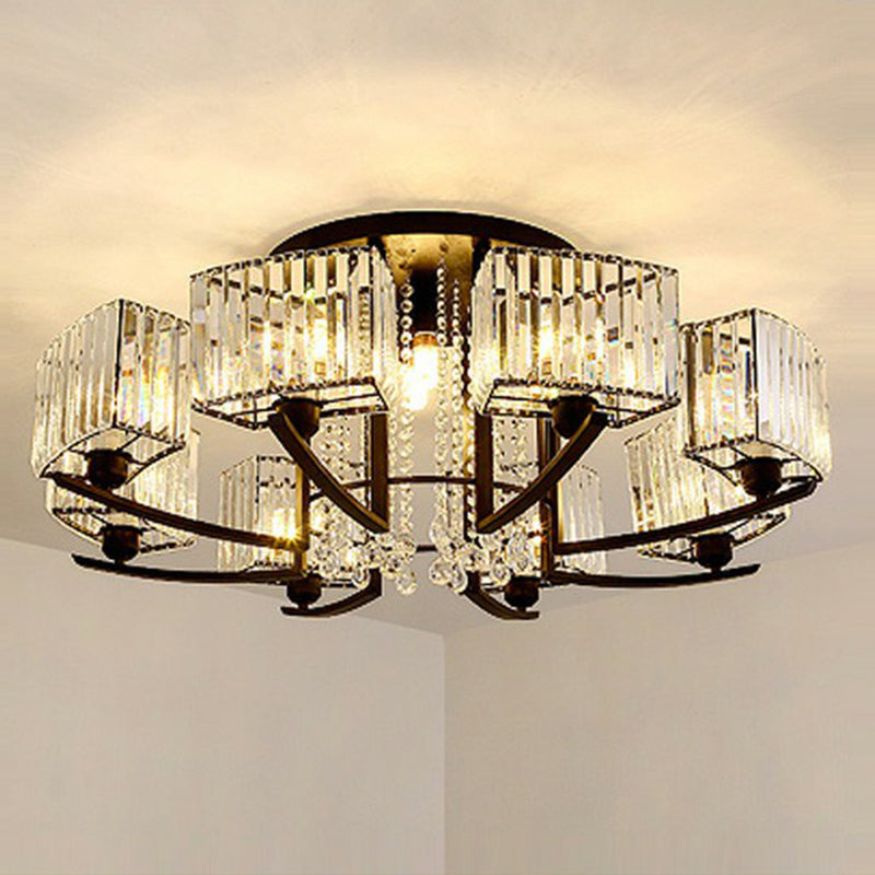 Rectangle Bedroom Semi Flush Ceiling Light Crystal Contemporary Flush Mount  Lamp in Black - Clearhalo