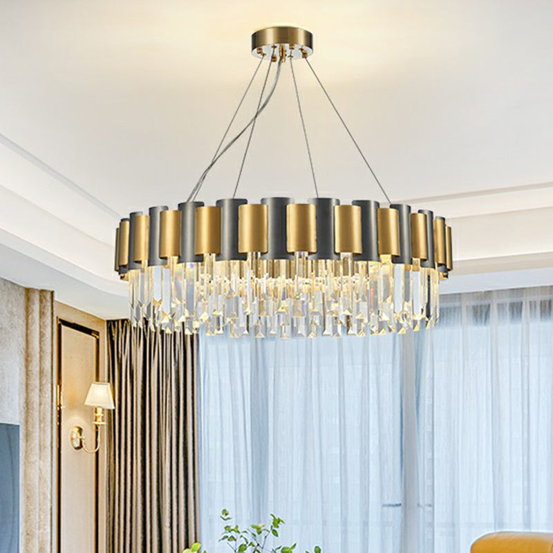 Round Prismatic Crystal Chandelier Pendant Minimalist Brass Finish Hanging  Light - Clearhalo