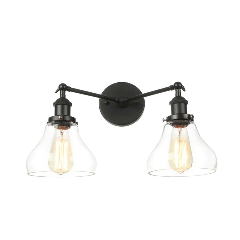 Clear Glass Black Brass Bronze Wall Lighting Pear Shaped 2 Lights Industrial Style Sconce Lamp