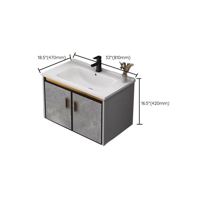 Grey Wall Mounted Standard Single-Sink Rectangular Modern Bathroom Vanity  Set - Clearhalo