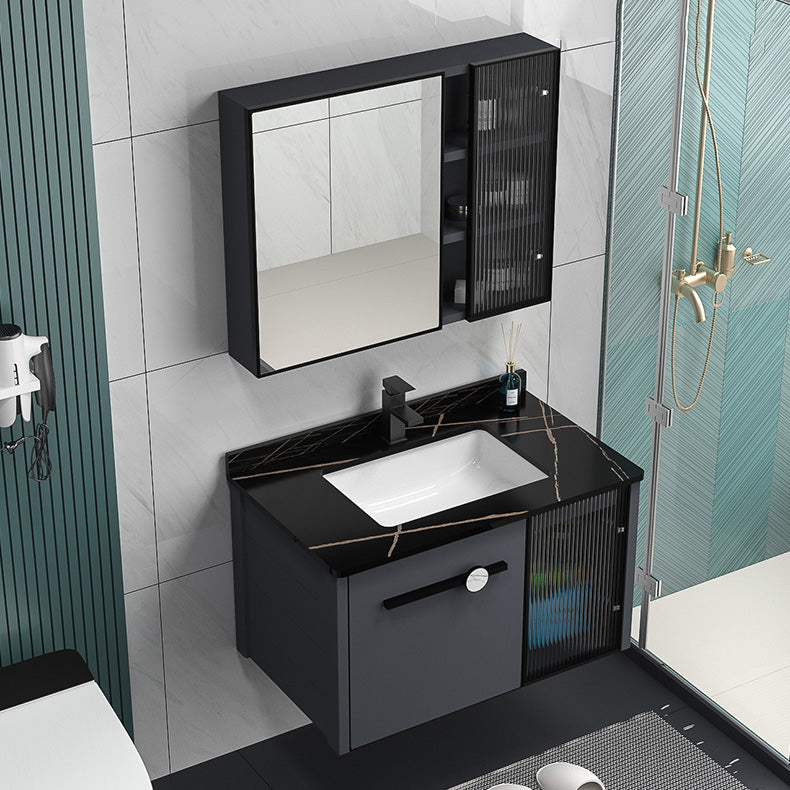 Grey Wall Mounted Standard Single-Sink Rectangular Modern Bathroom Vanity  Set - Clearhalo