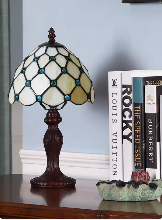 Single-Bulb-Nachttisch leichter Tiffany-Stil Perlen Bräune Glastischlampe in Dunkelbraun für Schlafzimmer