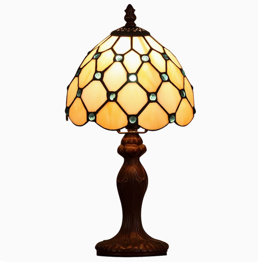 Table table de chevegarde simple léger Tiffany Style Bouded Tan Glass Table Lampe en marron foncé pour la chambre