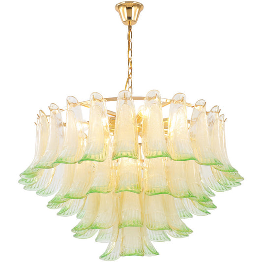 4-Tier Stained Glass Chandelier Light 9-Light Contemporary Drop Ceiling Light in Green for Hotel