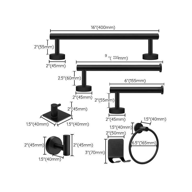 Matte Black Bagno Hardware Set Stainless Steel Towel / Paper Holder / Robe Hooks