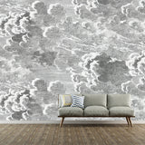 Minimalist Cloud Wall Mural in Grey Living Room Wall Covering, Personalized Size Available