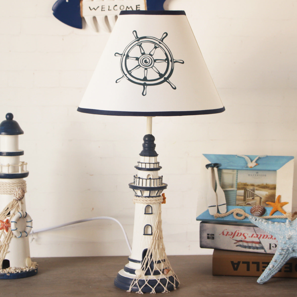 Resin Lighthouse Desk Light Study Room 1 Head Nautical Desk Lamp with Plug In Cord