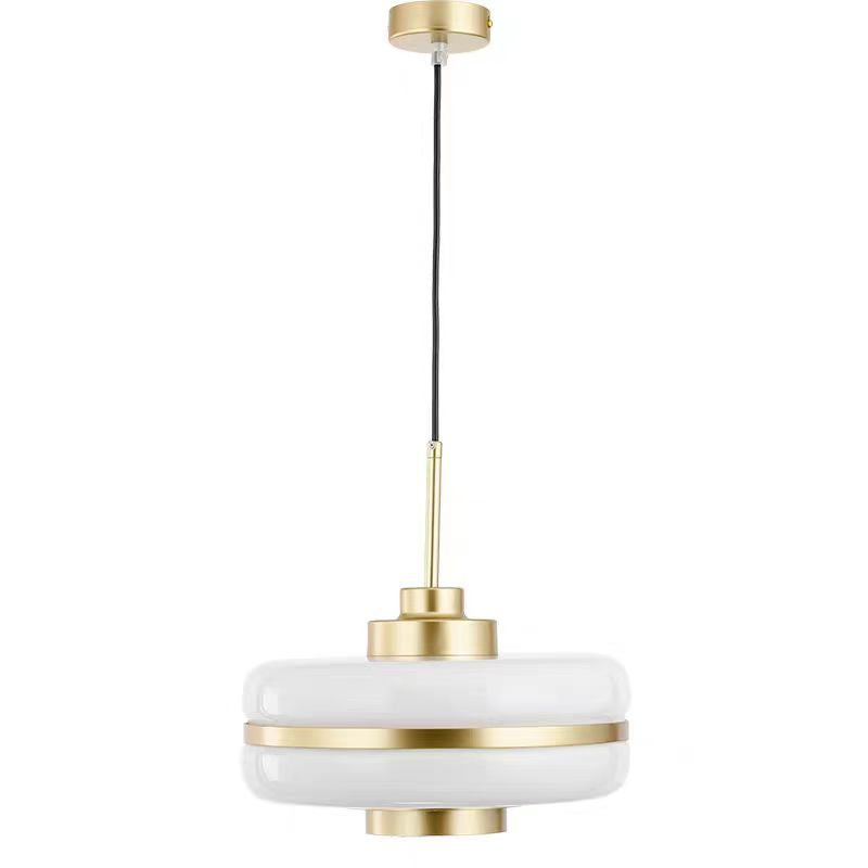 Drum Pendant Light Fixture Postmodern White Glass 1 Light Bedroom Hanging Ceiling Light