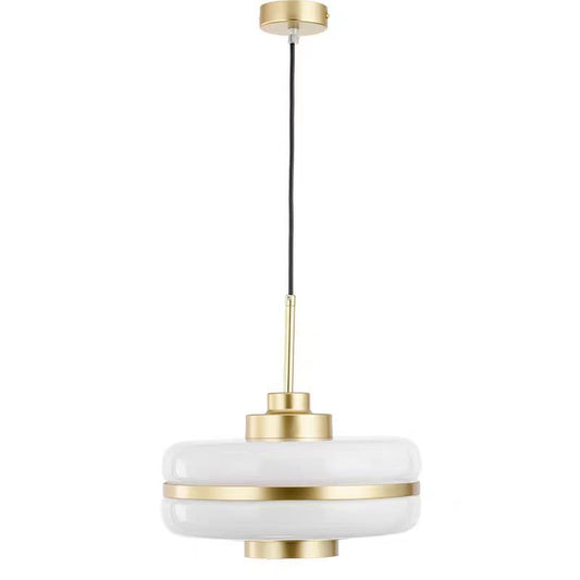 Drum Pendant Light Fixture Postmodern White Glass 1 Light Bedroom Hanging Ceiling Light