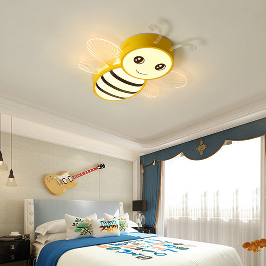 White/Pink/Blue Honeybee Flush Mount Cartoon Iron LED Ceiling Light Fixture for Kids Bedroom