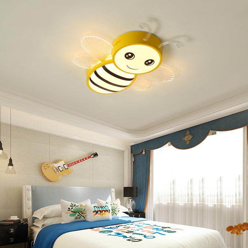 Association blanche / rose / bleu HoneyBee Flush Cartoon Iron LED Plafond Light Ayémat pour les enfants Chambre