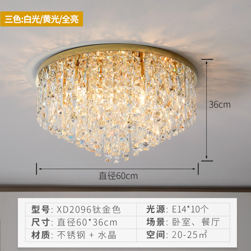 Round Ceiling Light Fixture Modern K9 Crystal Stick Bedroom Flush Mount Lighting