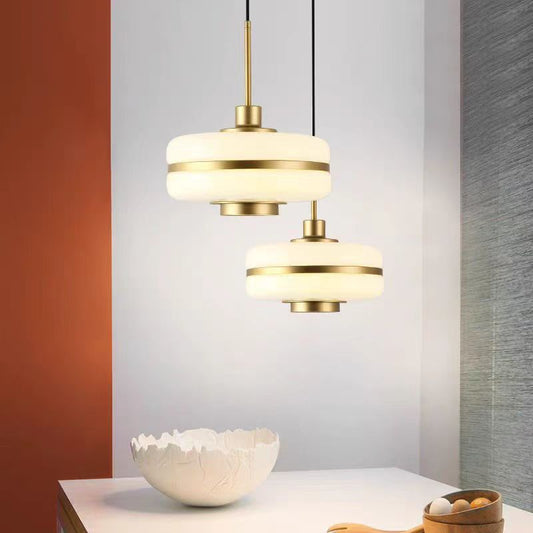 Drum Pendre Light Aymat Postmodern White Verre 1 Light Bedroom suspendue plafond plafond