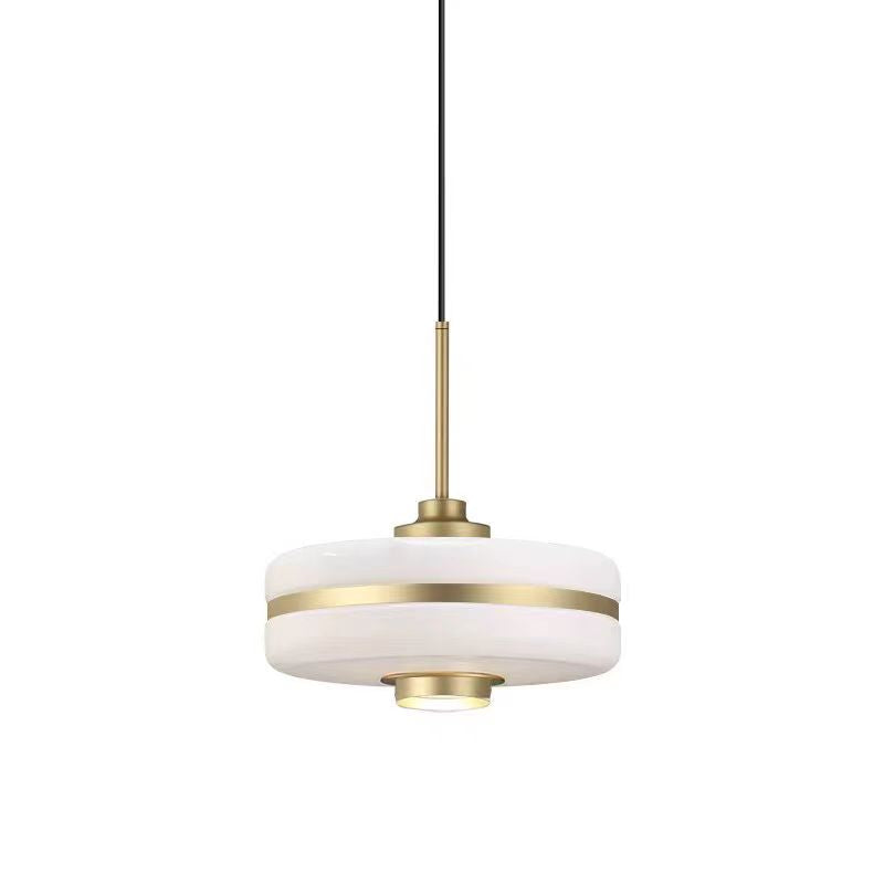 Drum Pendant Light Fixture Postmodern White Glass 1 Light Bedroom Hanging Ceiling Light