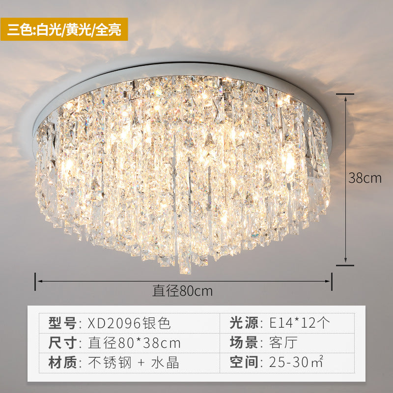 Round Ceiling Light Fixture Modern K9 Crystal Stick Bedroom Flush Mount Lighting