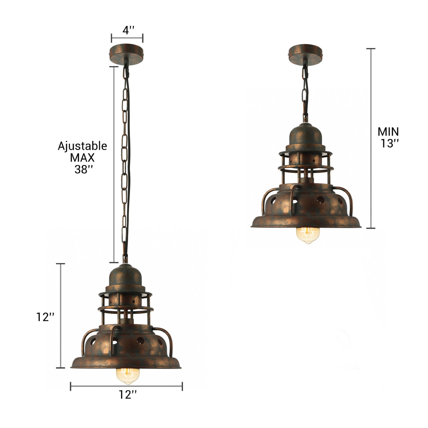 1 Light Truncated Shade Pendant Light Industrial Painted Oxidized Copper Metal Hanging Lamp