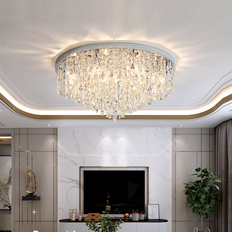 Round Ceiling Light Fixture Modern K9 Crystal Stick Bedroom Flush Mount Lighting