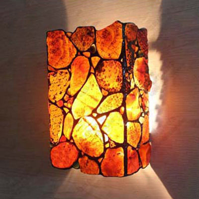 Rectangle Wall Light Industrial Vintage Stained Glass 2 Lights Wall Sconce Fixture for Bedside Brown Clearhalo 'Industrial' 'Middle century wall lights' 'Tiffany wall lights' 'Tiffany' 'Wall Lamps & Sconces' 'Wall Lights' Lighting' 100119