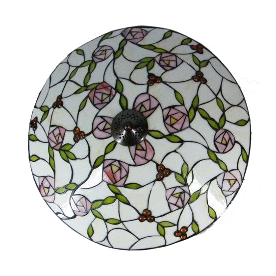 Art Glass Bowl Flushmount wtih Pink Rose and Leaf Lodge Style 2 Lights Decorative Flush Light for Bedroom Clearhalo 'Ceiling Lights' 'Close To Ceiling Lights' 'Close to ceiling' 'Flush mount' Lighting' 100382