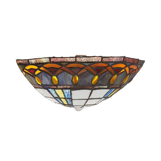 Tiffany Bowl Wall Mount Light Stained Glass 1 Light Wall Sconce with Jewelry Decoration Clearhalo 'Industrial' 'Middle century wall lights' 'Tiffany wall lights' 'Tiffany' 'Wall Lamps & Sconces' 'Wall Lights' Lighting' 100760
