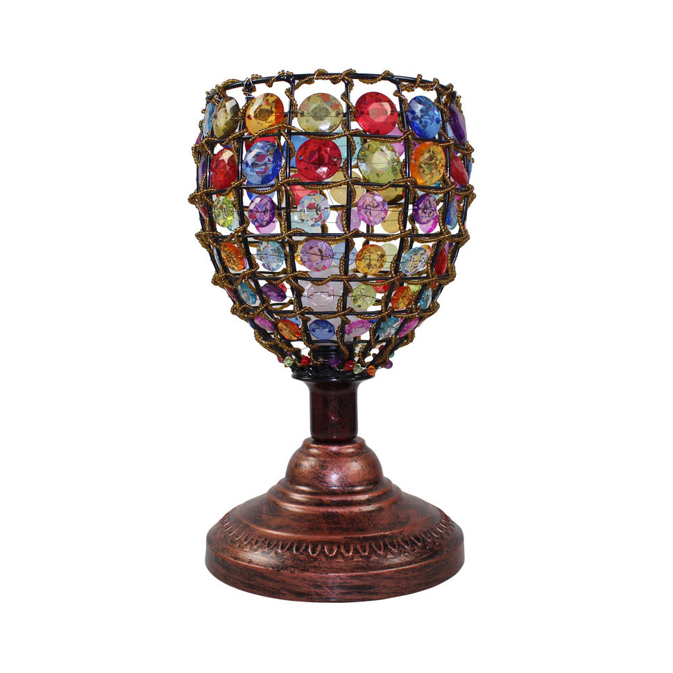 Colorful Cup Shade Table Lamp Retro Style Stained Glass 1 Light Jewel Accent Table Lamp for Bedside Clearhalo 'Lamps' 'Table Lamps' Lighting' 100935