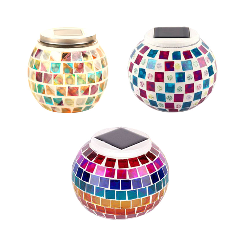 Mosaic Globe Table Lighting Stained Glass Shade Decorative Solar Lighting Fixture for Bedside Clearhalo 'Lamps' 'Table Lamps' Lighting' 100984