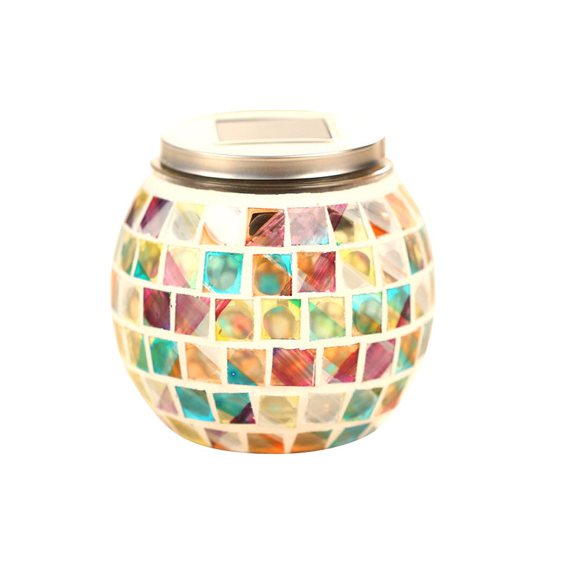 Mosaic Globe Table Lighting Stained Glass Shade Decorative Solar Lighting Fixture for Bedside Clearhalo 'Lamps' 'Table Lamps' Lighting' 100985