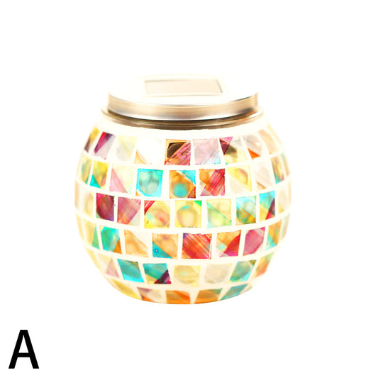 Mosaic Globe Table Lighting Stained Glass Shade Decorative Solar Lighting Fixture for Bedside Clearhalo 'Lamps' 'Table Lamps' Lighting' 100986