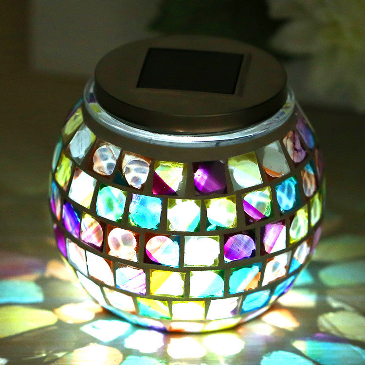 Mosaic Globe Table Lighting Stained Glass Shade Decorative Solar Lighting Fixture for Bedside Yellow Clearhalo 'Lamps' 'Table Lamps' Lighting' 100991