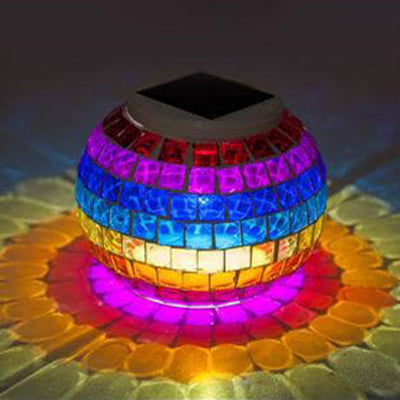 Mosaic Globe Table Lighting Stained Glass Shade Decorative Solar Lighting Fixture for Bedside Blue-Purple-Yellow Clearhalo 'Lamps' 'Table Lamps' Lighting' 100995