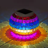 Mosaic Globe Table Lighting Stained Glass Shade Decorative Solar Lighting Fixture for Bedside Blue-Purple-Yellow Clearhalo 'Lamps' 'Table Lamps' Lighting' 100995