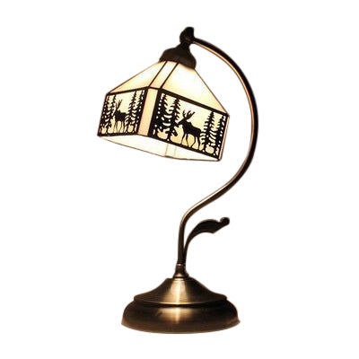 1 Head Geometric Table Lamp with Curved Arm Stained Glass Lodge Standing Light in Black and White Black-White Clearhalo 'Lamps' 'Table Lamps' Lighting' 101057