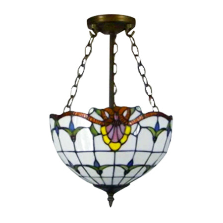 Bowl Shape Semi Flush Light Rustic Stained Glass 1 Light Tulip Semi Flush Mount in White White Clearhalo 'Ceiling Lights' 'Close To Ceiling Lights' 'Close to ceiling' 'Glass shade' 'Glass' 'Pendant Lights' 'Semi-flushmount' 'Tiffany close to ceiling' 'Tiffany' Lighting' 101346