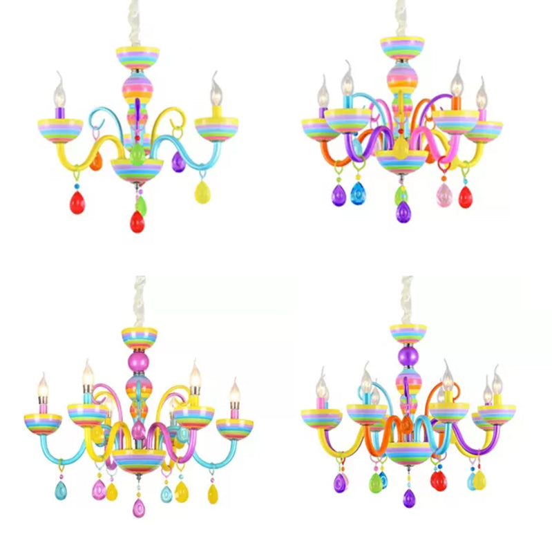 Glass Candle Pendant Light with Crystal Pretty Multi-Colored Chandelier for Kindergarten Clearhalo 'Ceiling Lights' 'Chandeliers' Lighting' options 101940