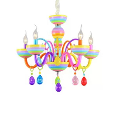 Glass Candle Pendant Light with Crystal Pretty Multi-Colored Chandelier for Kindergarten 8 Blue-Purple-Yellow Clearhalo 'Ceiling Lights' 'Chandeliers' Lighting' options 101942_1eecfcfa-3b74-412f-9fd8-6c3e1386312b